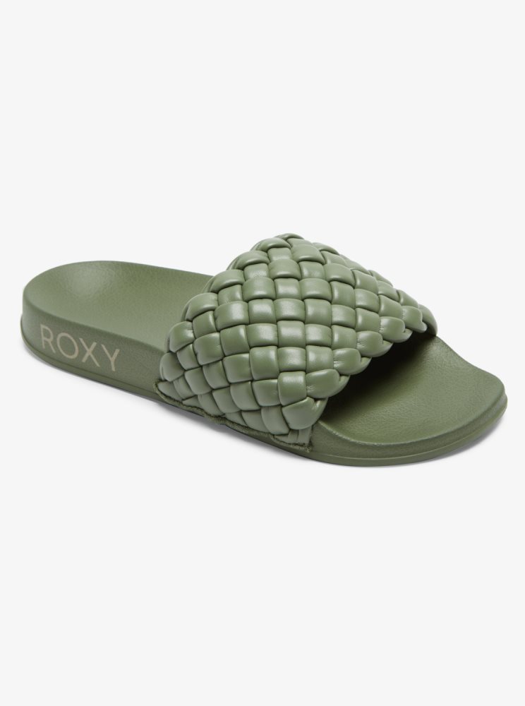 Green Women's Roxy Slippy Puff Sandals | USA PJUG-06314