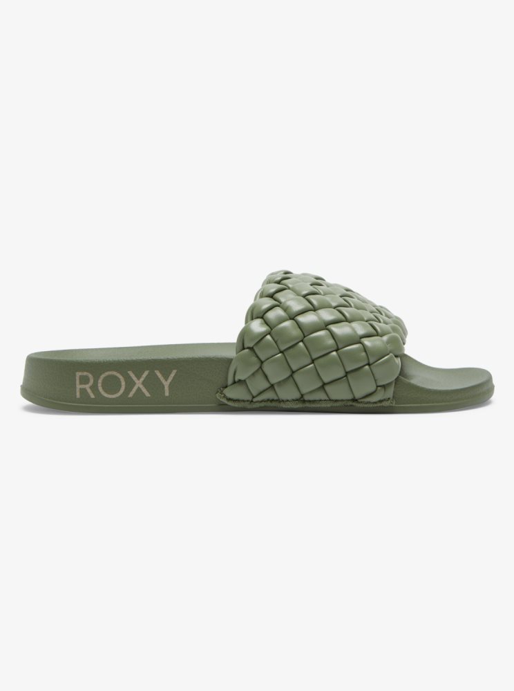 Green Women's Roxy Slippy Puff Sandals | USA PJUG-06314