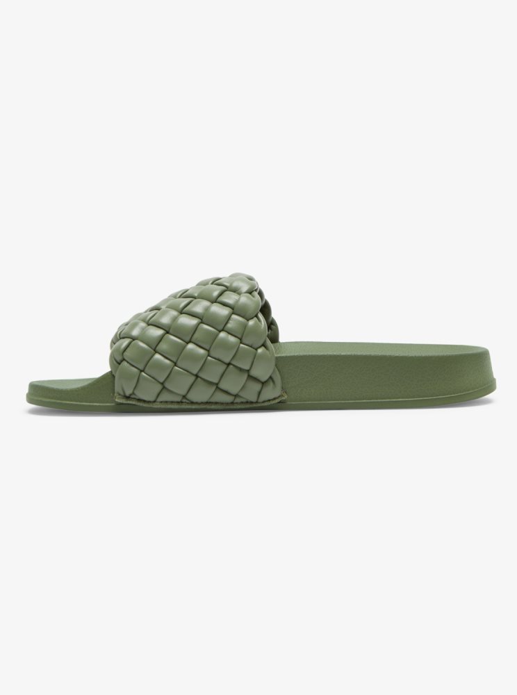 Green Women's Roxy Slippy Puff Sandals | USA PJUG-06314