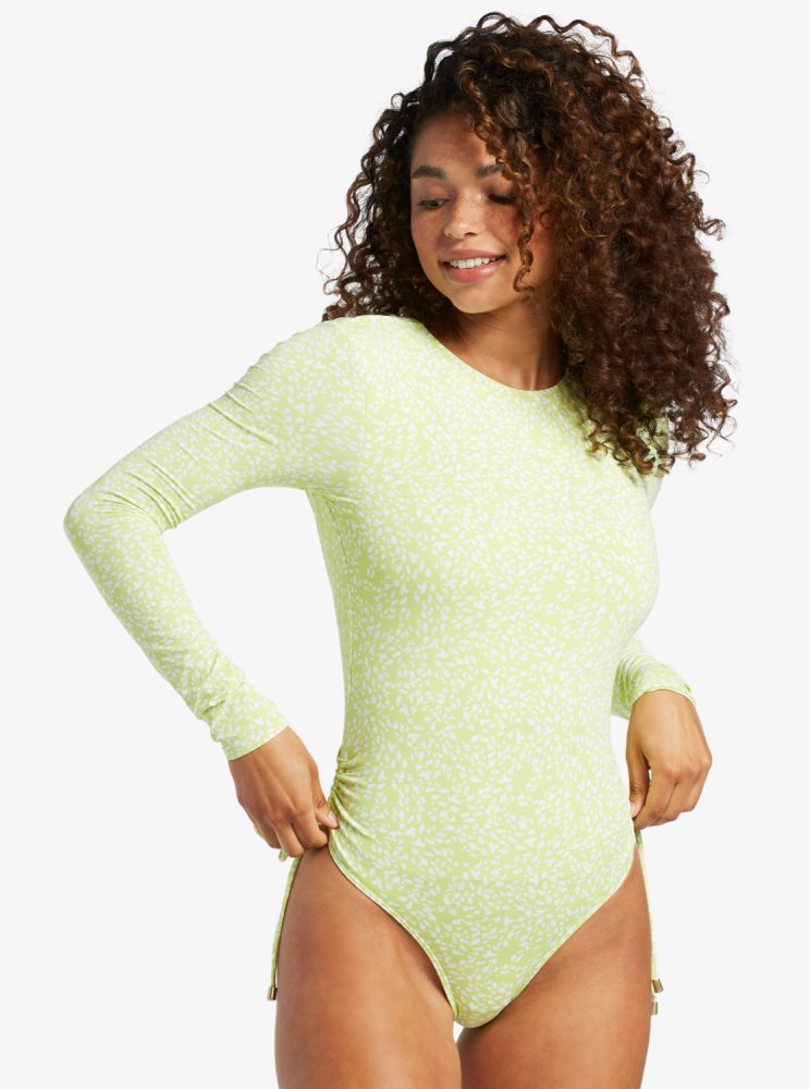 Green Women\'s Roxy Sunrise Tides UPF 50 Long Sleeve Swimsuit Rashguards | USA SQVN-52073