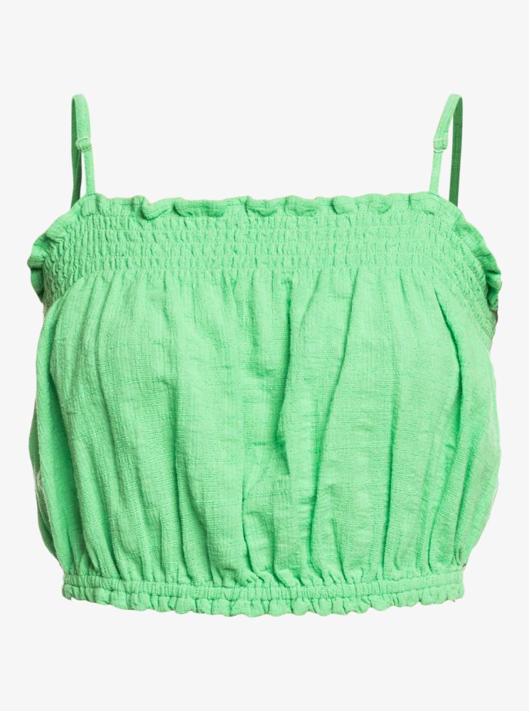 Green Women's Roxy Vibes Strappy Crop Bikini Tops | USA WGXU-78503