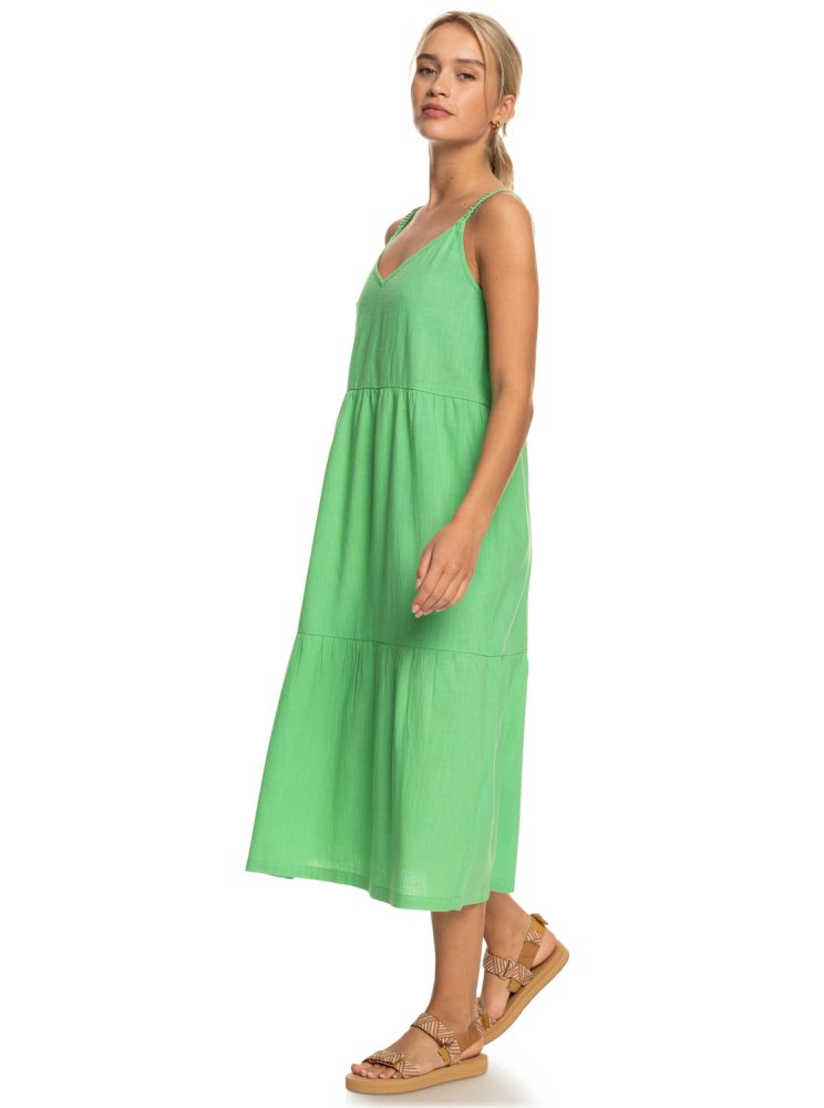 Green Women's Roxy Waiting Line Midi Dress | USA IUTC-24915