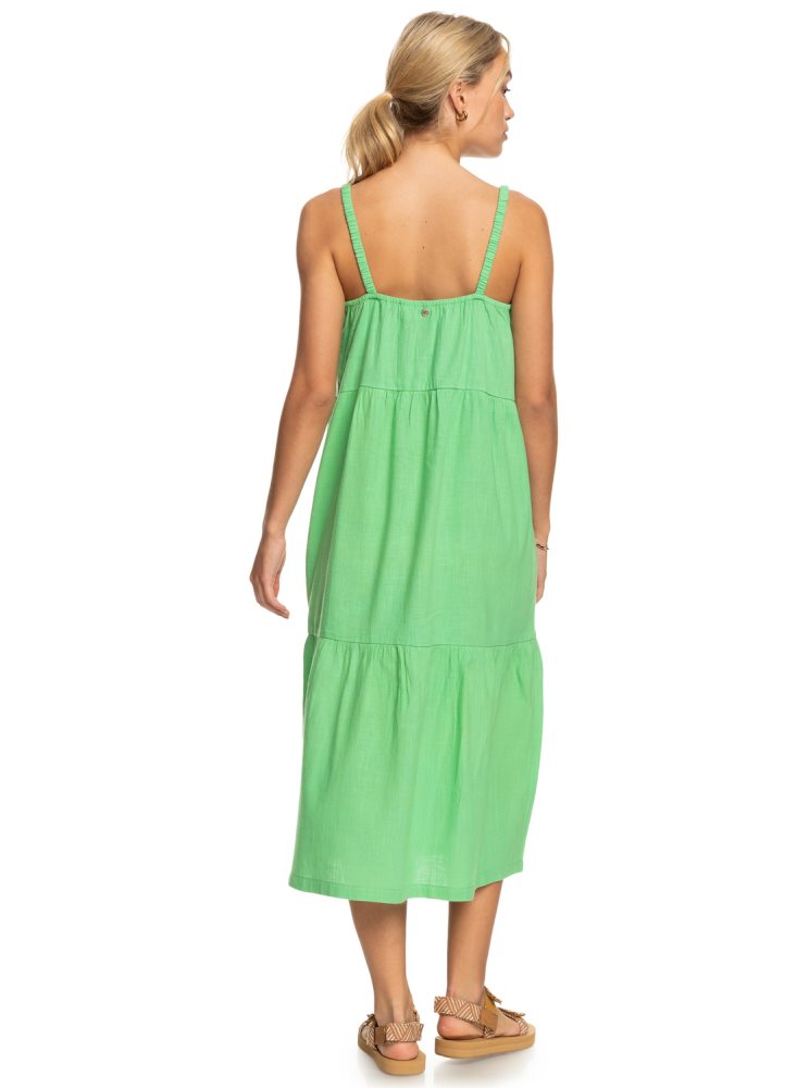 Green Women's Roxy Waiting Line Midi Dress | USA IUTC-24915