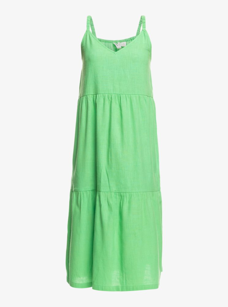 Green Women's Roxy Waiting Line Midi Dress | USA IUTC-24915