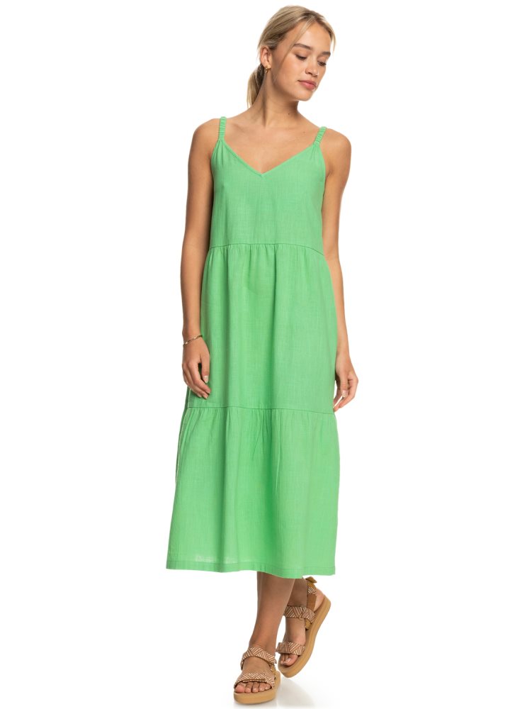 Green Women\'s Roxy Waiting Line Midi Dress | USA IUTC-24915