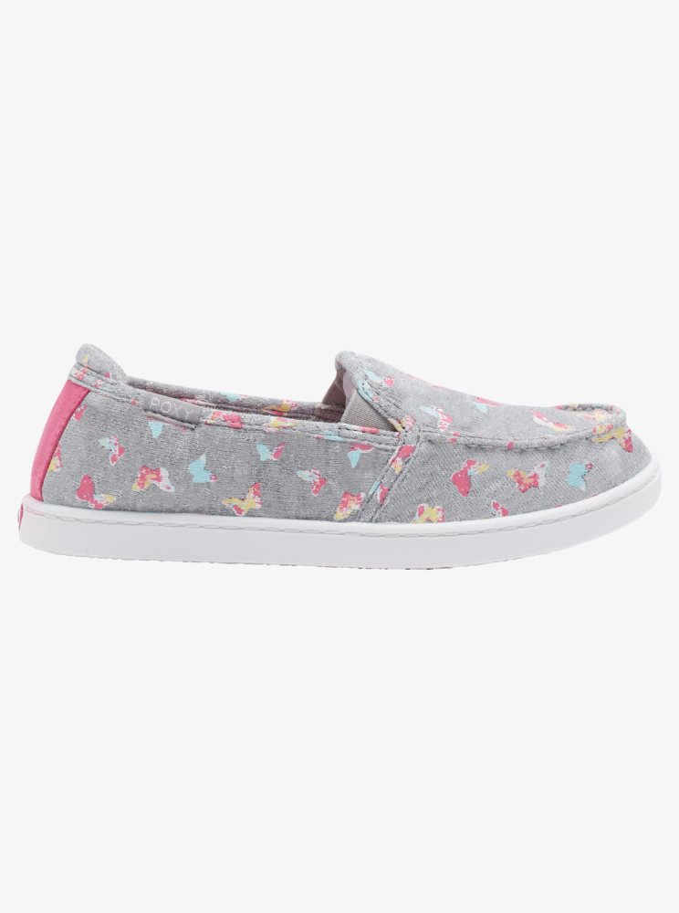 Grey / Pink Kids' Roxy 4-16 Minnow Slip On Shoes | USA GBWD-37024