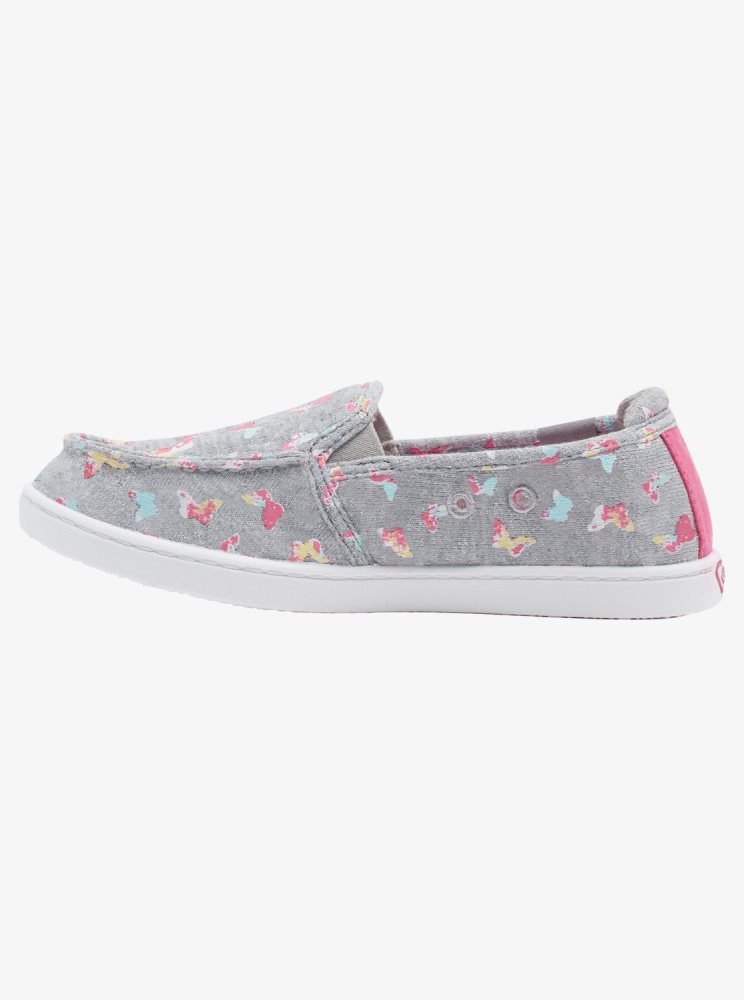 Grey / Pink Kids' Roxy 4-16 Minnow Slip On Shoes | USA GBWD-37024