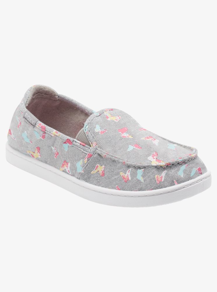 Grey / Pink Kids\' Roxy 4-16 Minnow Slip On Shoes | USA GBWD-37024