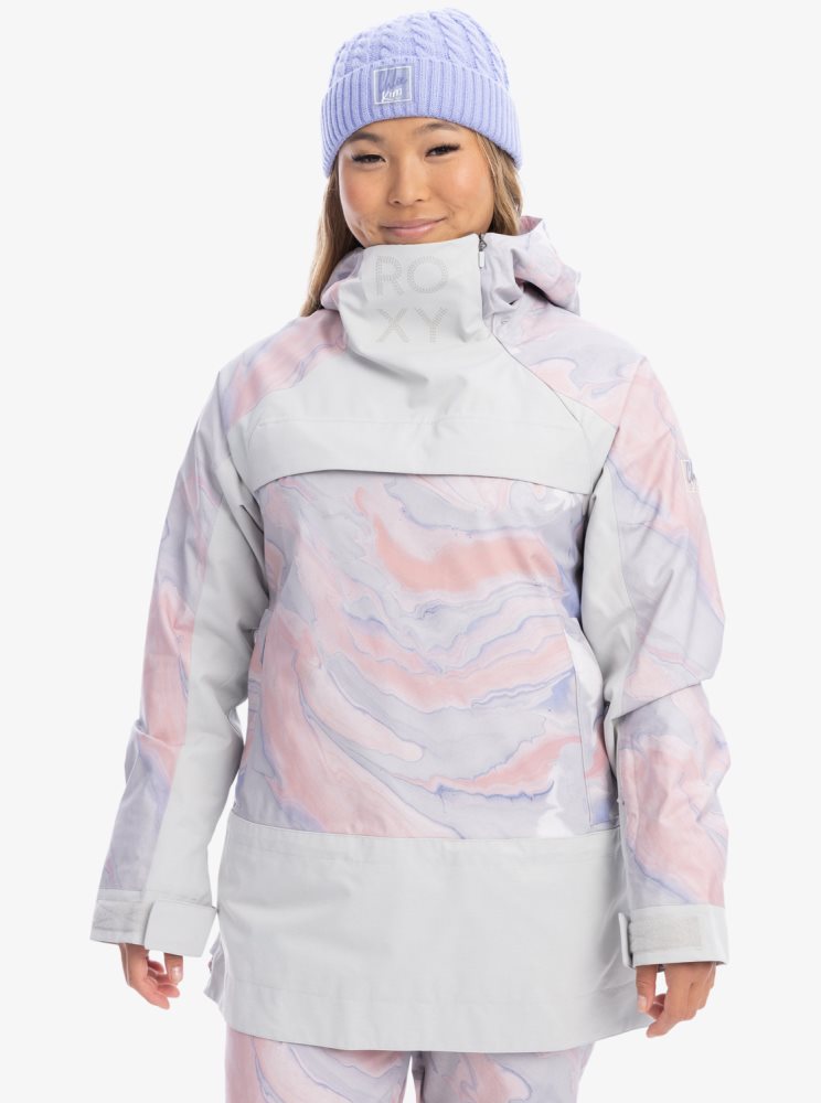 Grey Purple Women's Roxy Chloe Kim Pullover Insulated Ski Jackets | USA EUMP-94125