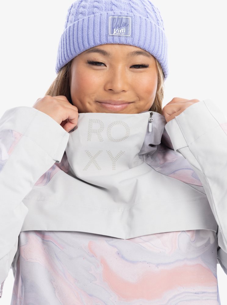 Grey Purple Women's Roxy Chloe Kim Pullover Insulated Ski Jackets | USA EUMP-94125