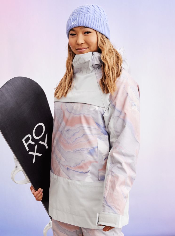 Grey Purple Women\'s Roxy Chloe Kim Pullover Insulated Ski Jackets | USA EUMP-94125
