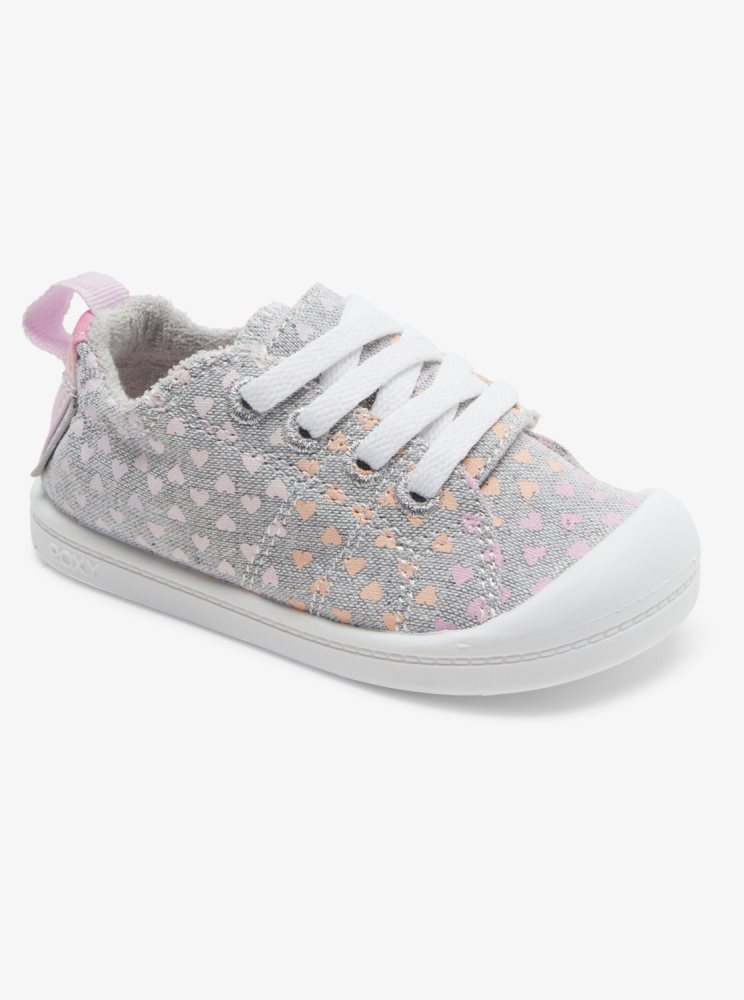 Grey / White Kids\' Roxy Bayshore Sneakers | USA PYWS-87603