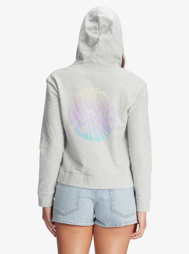 Grey Women's Roxy Beach Dreams Zip-Up Hoodie | USA HUZT-26498