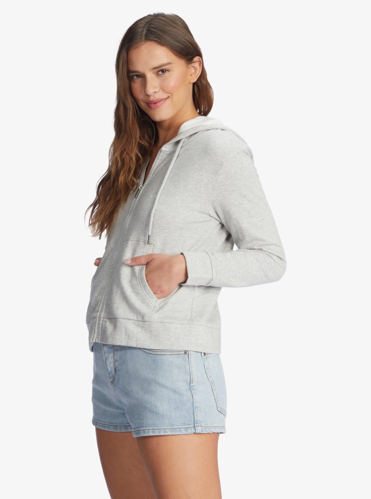 Grey Women's Roxy Beach Dreams Zip-Up Hoodie | USA HUZT-26498