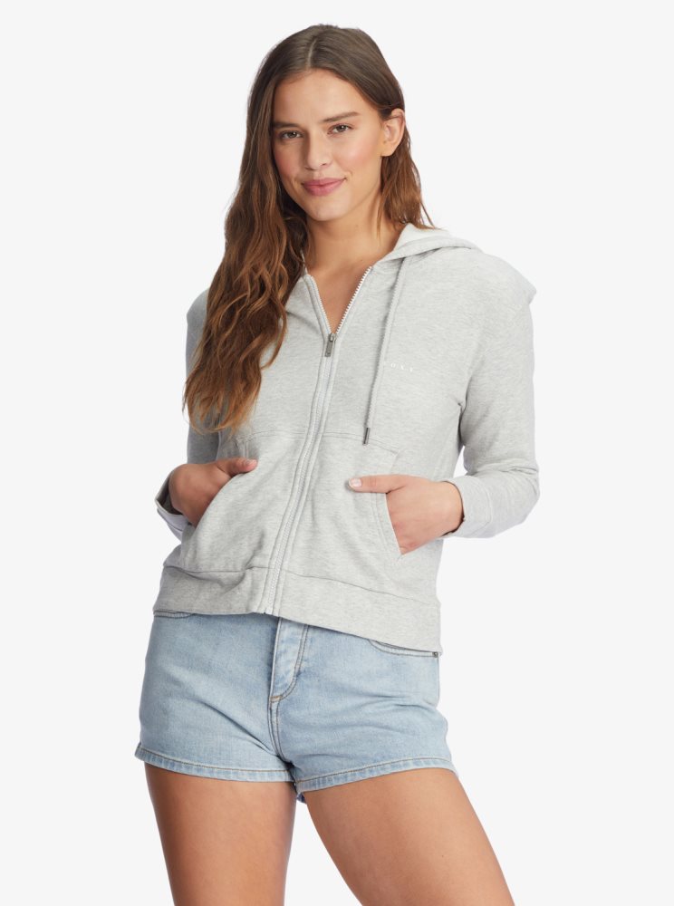 Grey Women\'s Roxy Beach Dreams Zip-Up Hoodie | USA HUZT-26498