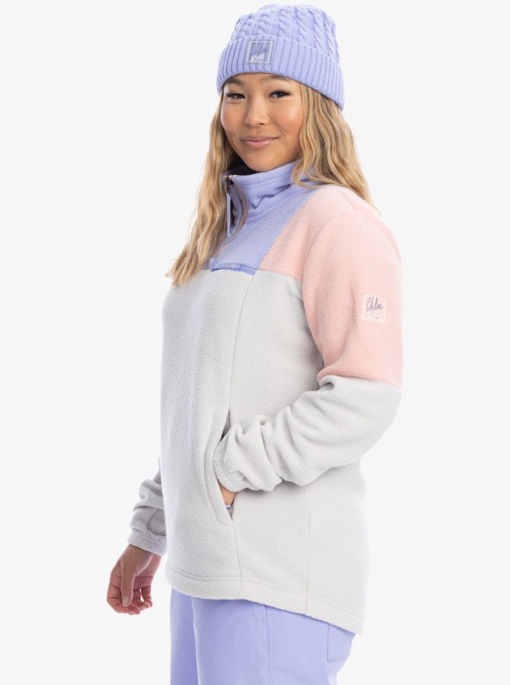 Grey Women's Roxy Chloe Kim Half-Zip Fleece Beanie | USA SBUK-27536