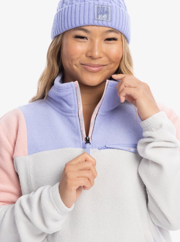 Grey Women's Roxy Chloe Kim Half-Zip Fleece Beanie | USA SBUK-27536