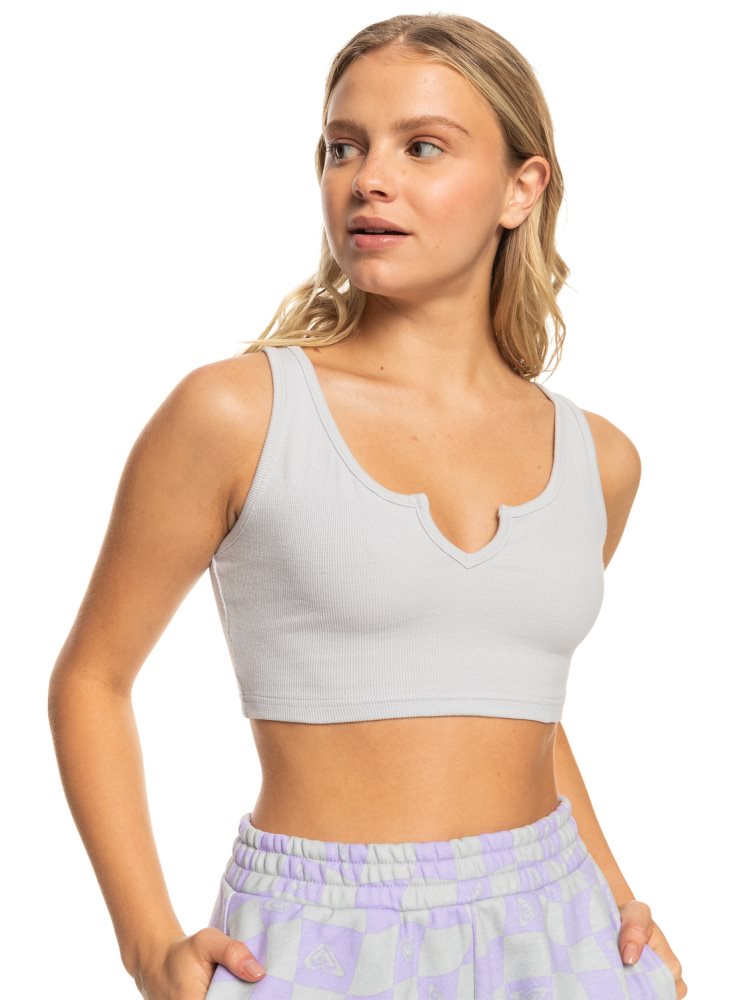 Grey Women's Roxy Kelia Rib Crop Tanks | USA UFRZ-12506