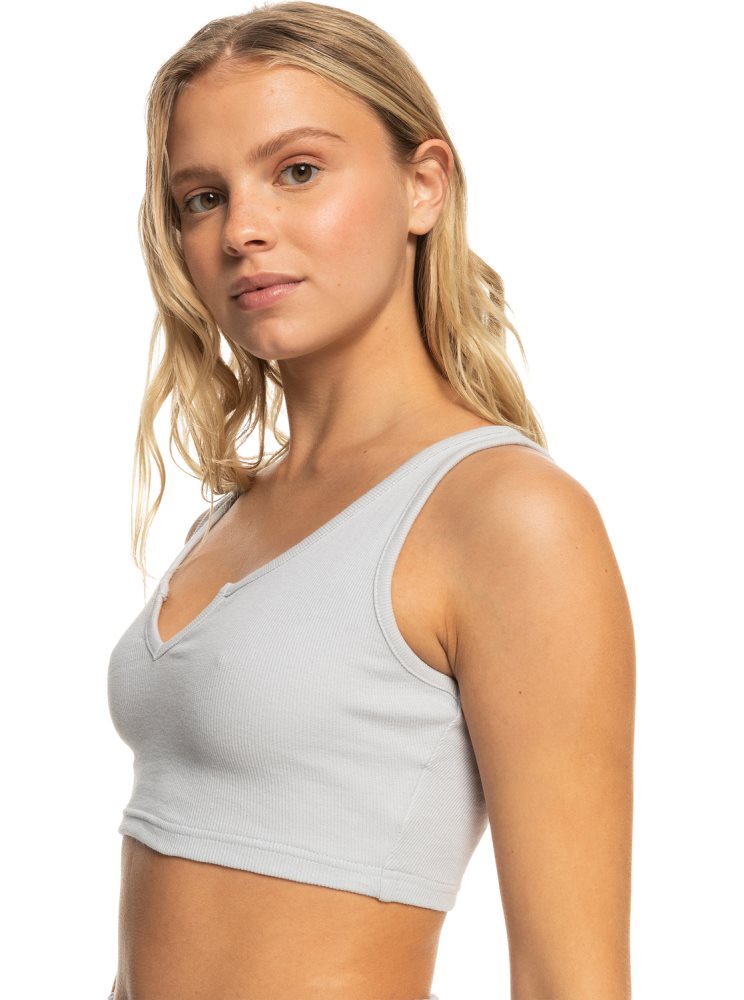 Grey Women's Roxy Kelia Rib Crop Tanks | USA UFRZ-12506