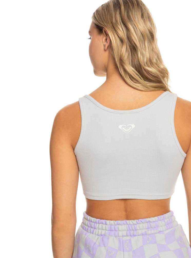 Grey Women's Roxy Kelia Rib Crop Tanks | USA UFRZ-12506