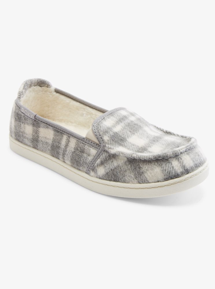 Grey Women's Roxy Minnow Faux Fur-Lined Slip On Shoes | USA GKEP-46830