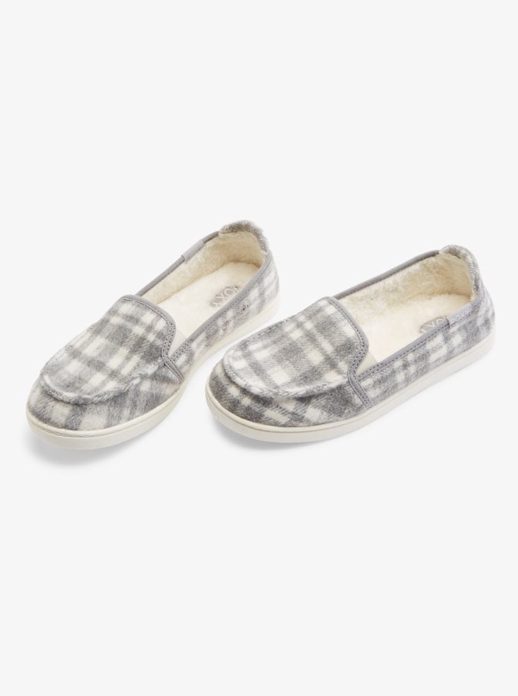 Grey Women's Roxy Minnow Faux Fur-Lined Slip On Shoes | USA GKEP-46830