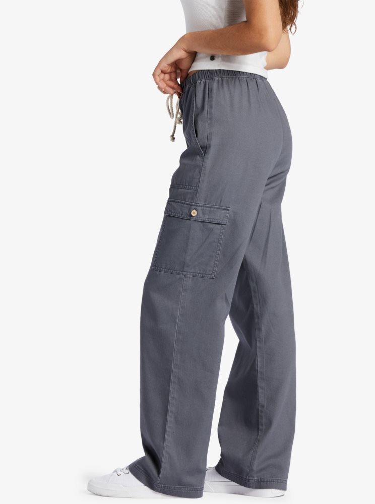 Grey Women's Roxy Precious High-Waisted Canvas Cargo Pants | USA GYAR-97846