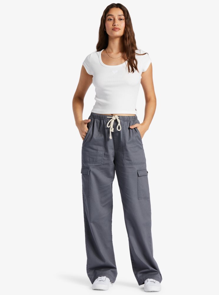 Grey Women's Roxy Precious High-Waisted Canvas Cargo Pants | USA GYAR-97846