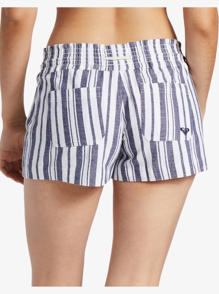 Indigo Stripes Women's Roxy Oceanside Elasticized Shorts | USA EIVU-89654