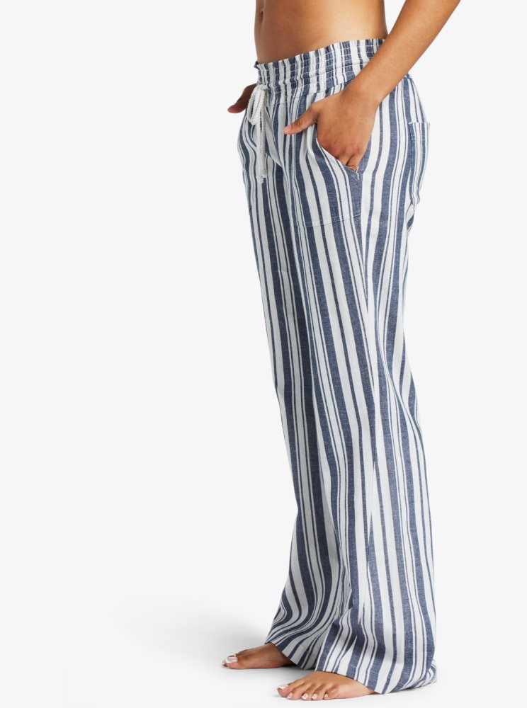 Indigo Stripes Women's Roxy Oceanside Flared Pants | USA DGEC-81329