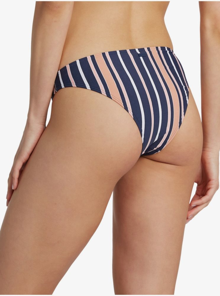 Indigo Stripes Women's Roxy Printed Beach Classics Moderate Bikini Bottoms | USA SCFV-17830