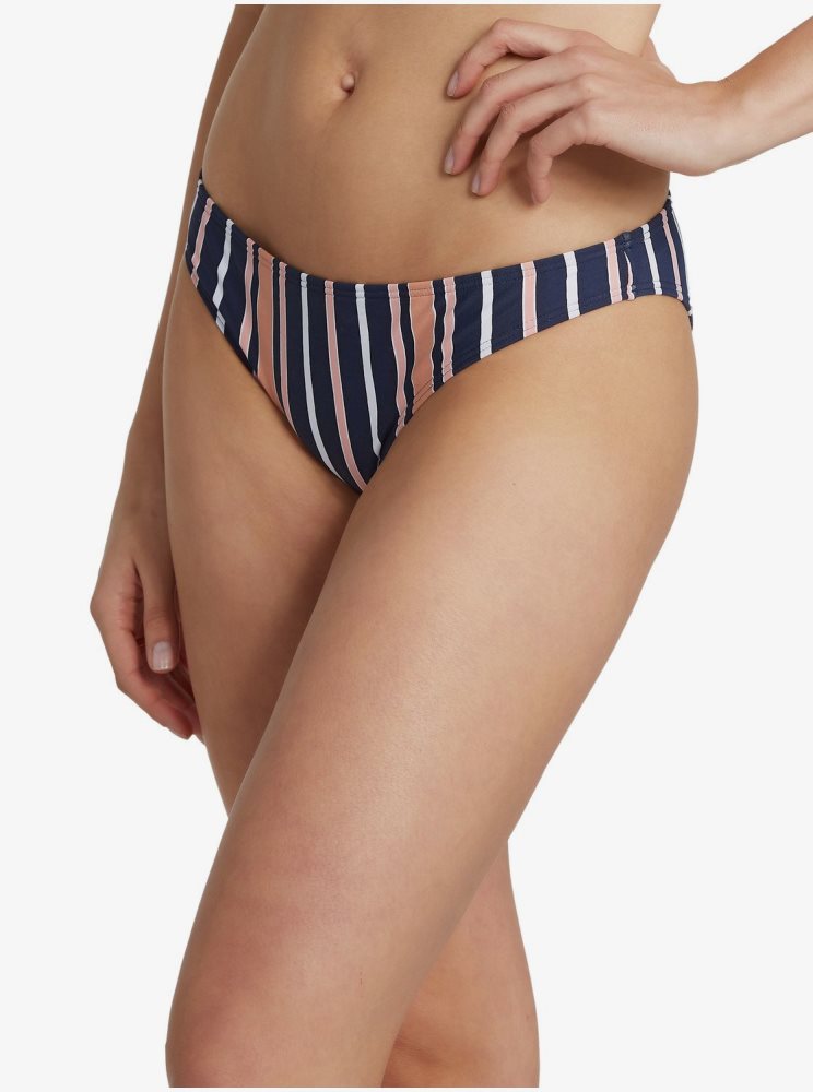 Indigo Stripes Women's Roxy Printed Beach Classics Moderate Bikini Bottoms | USA SCFV-17830