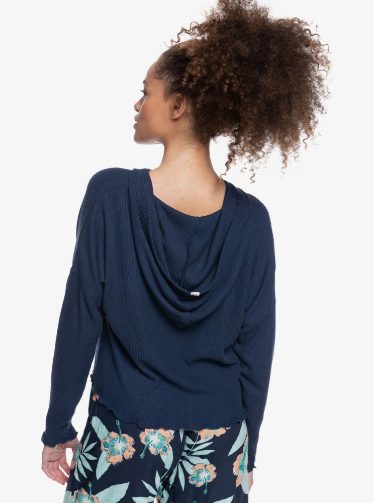 Indigo Women's Roxy Cozy Day Long Sleeve Rib Knit Tops | USA ZPBO-58742