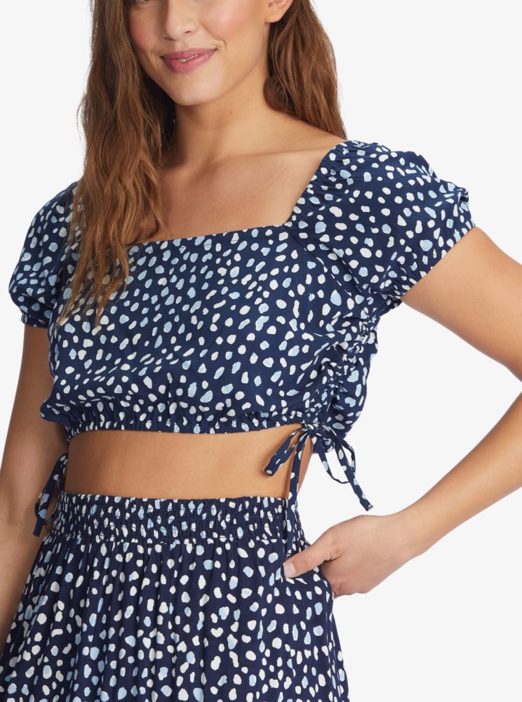 Indigo Women's Roxy Dear Amor Indigo Short Sleeve Crop Tops | USA VCSX-84750