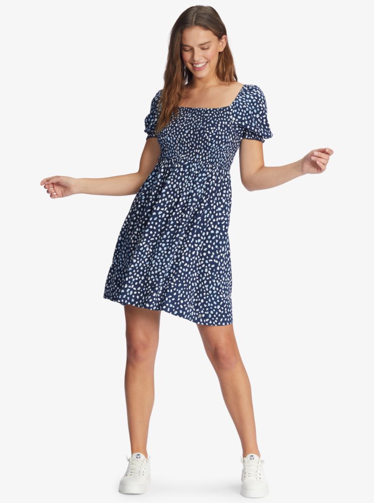 Indigo Women's Roxy Hello Petal Mini Long Sleeve Dress | USA VAPB-03826