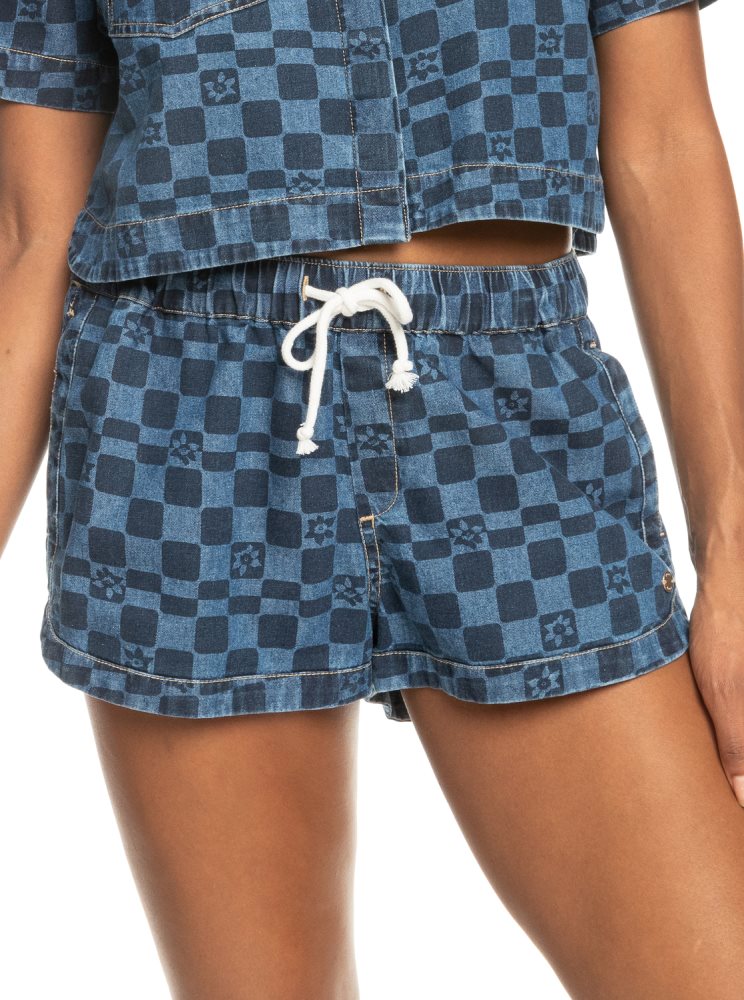 Indigo Women's Roxy New Impossible Printed Denim Shorts | USA WITZ-98546