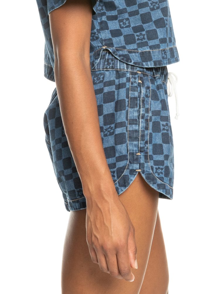 Indigo Women's Roxy New Impossible Printed Denim Shorts | USA WITZ-98546