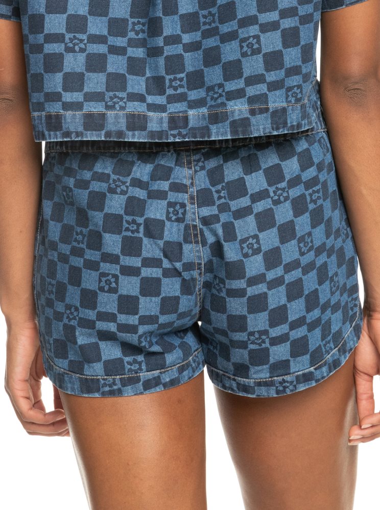 Indigo Women's Roxy New Impossible Printed Denim Shorts | USA WITZ-98546