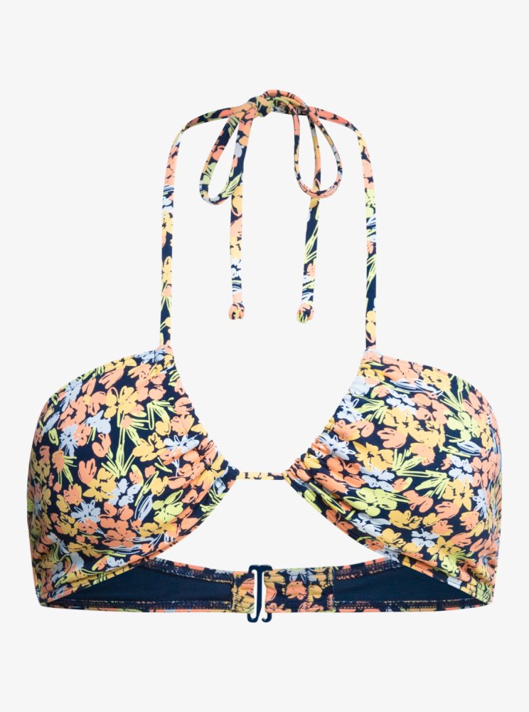 Indigo Women's Roxy Printed Beach Classics Triangle Bikini Tops | USA ZSWH-52097