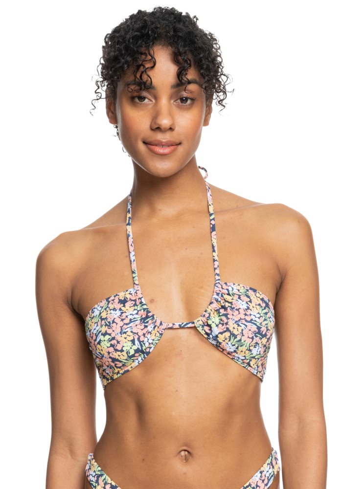 Indigo Women's Roxy Printed Beach Classics Triangle Bikini Tops | USA ZSWH-52097