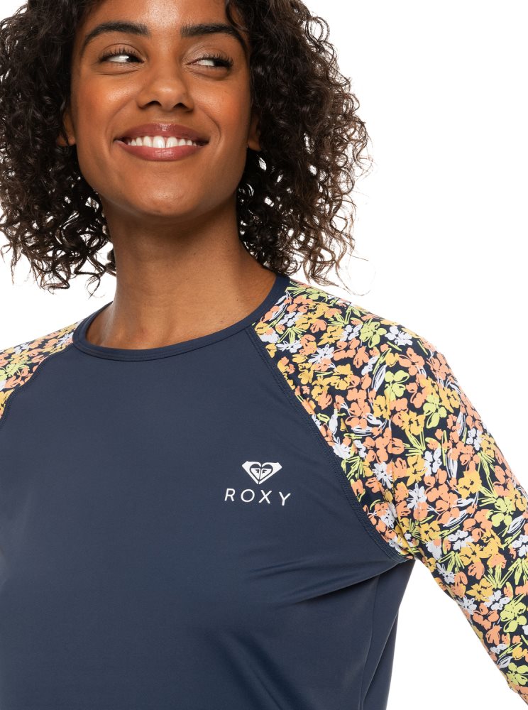 Indigo Women's Roxy Printed UPF 50 Long Sleeve Front Zip Rashguards | USA BWDA-86790