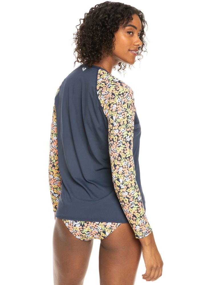 Indigo Women's Roxy Printed UPF 50 Long Sleeve Front Zip Rashguards | USA BWDA-86790