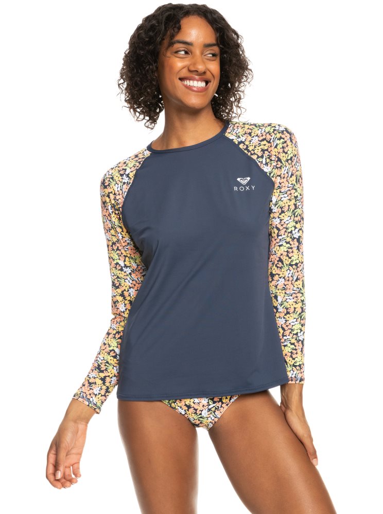 Indigo Women\'s Roxy Printed UPF 50 Long Sleeve Front Zip Rashguards | USA BWDA-86790