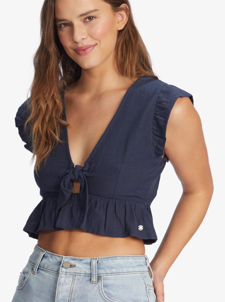 Indigo Women's Roxy Sweetest Love Short Sleeve Crop Tops | USA VMRO-25439