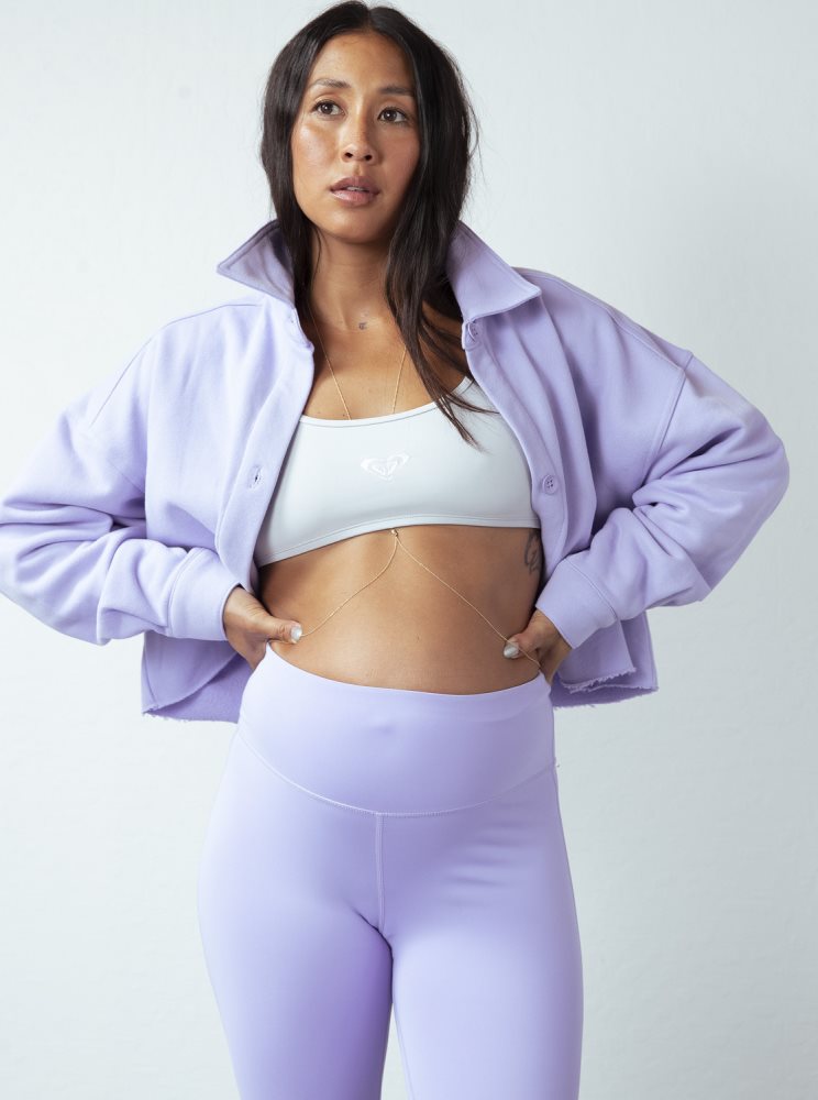 Lavender Women's Roxy Kelia Cropped Shacket Jackets | USA GXHP-03861