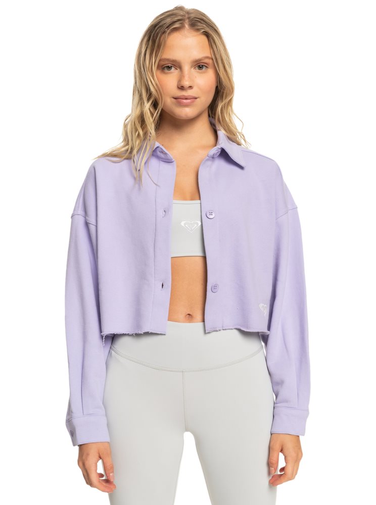 Lavender Women's Roxy Kelia Cropped Shacket Jackets | USA GXHP-03861