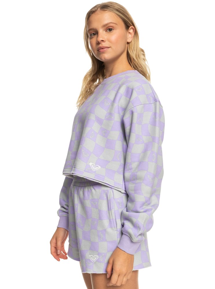 Lavender Women's Roxy Kelia Fleece Crop Sweatshirts | USA NYBJ-03751