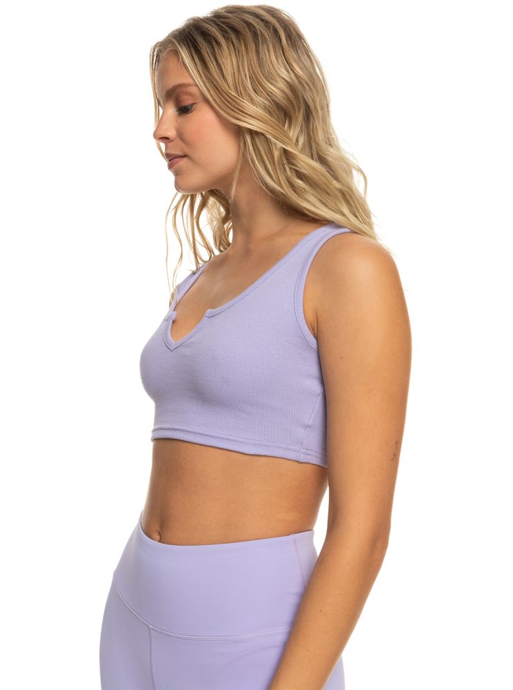 Lavender Women's Roxy Kelia Rib Crop Tanks | USA YQKS-74802