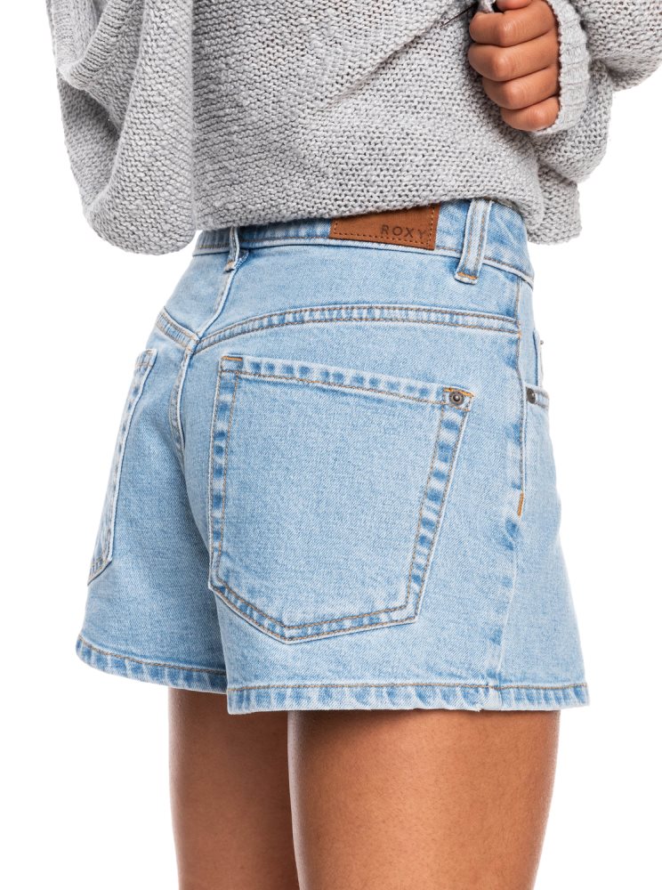 Light Blue Women's Roxy Call Me Back Denim Shorts | USA GNWK-83576