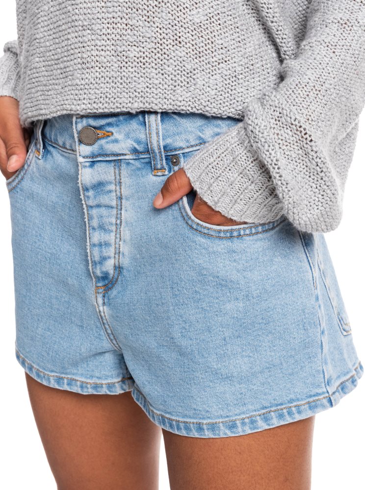 Light Blue Women's Roxy Call Me Back Denim Shorts | USA GNWK-83576